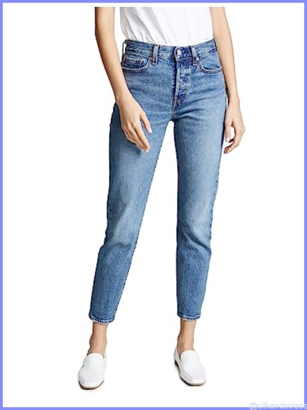 High Rise Button Fly Tapered Leg Jeans Snug Fit Premium Denim